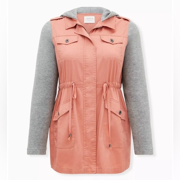 torrid Jackets & Blazers - NEW Torrid Twill Hacci Sleeve Anorak Utility Jacket, Pink/Gray Plus Size 4X/26W